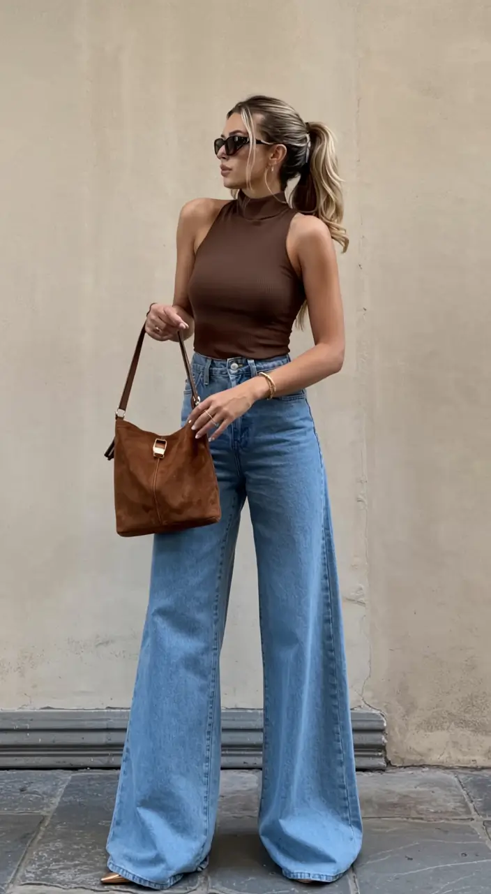 Casual jeans outfits 2026 Chic Contrast in Coffee Tones
