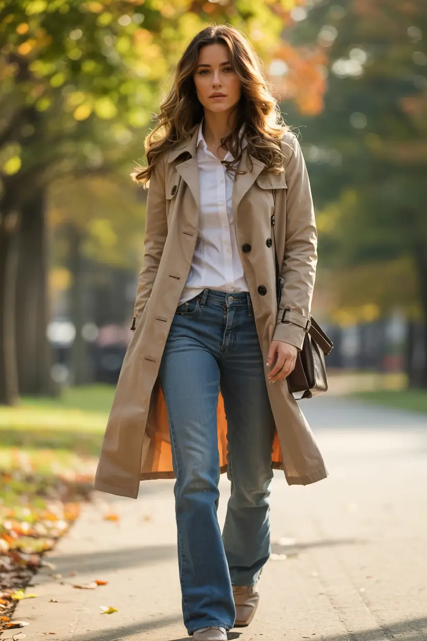 Casual jeans outfits 2026 Classic Trench Energy