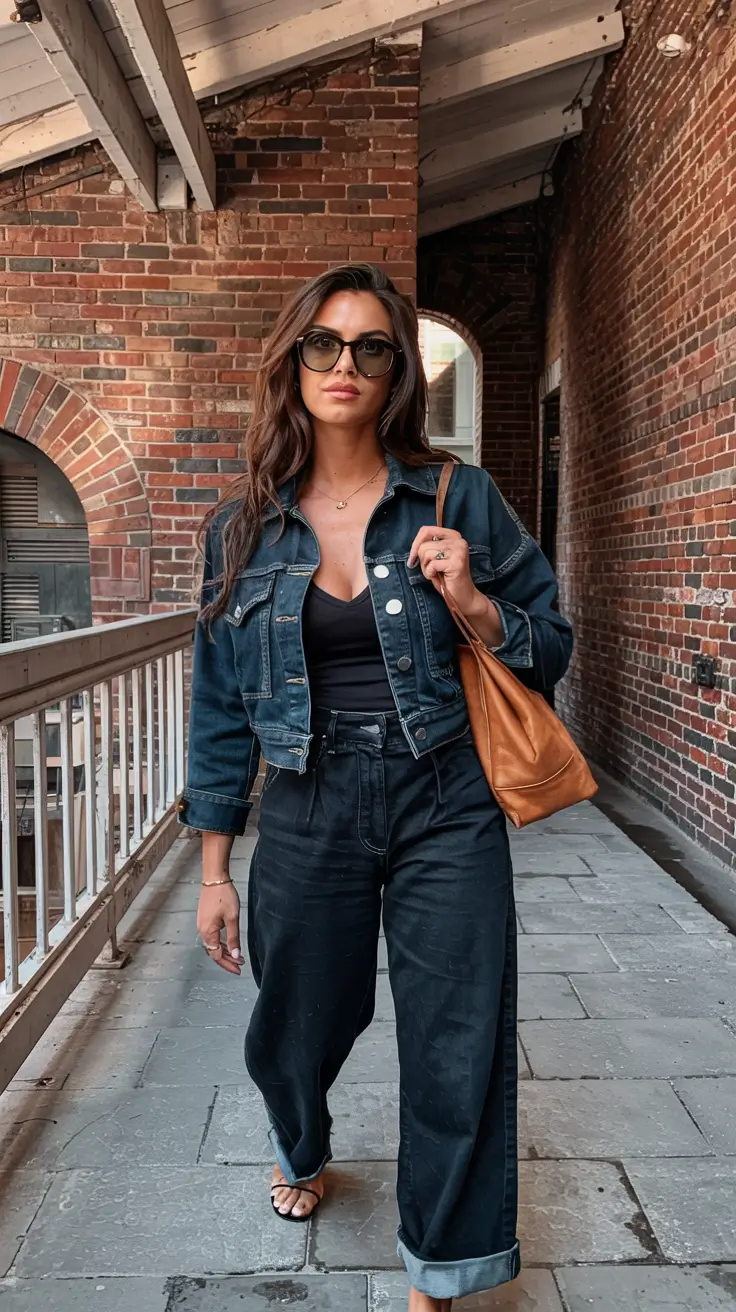 Casual jeans outfits 2026 Double Denim Dark Edition