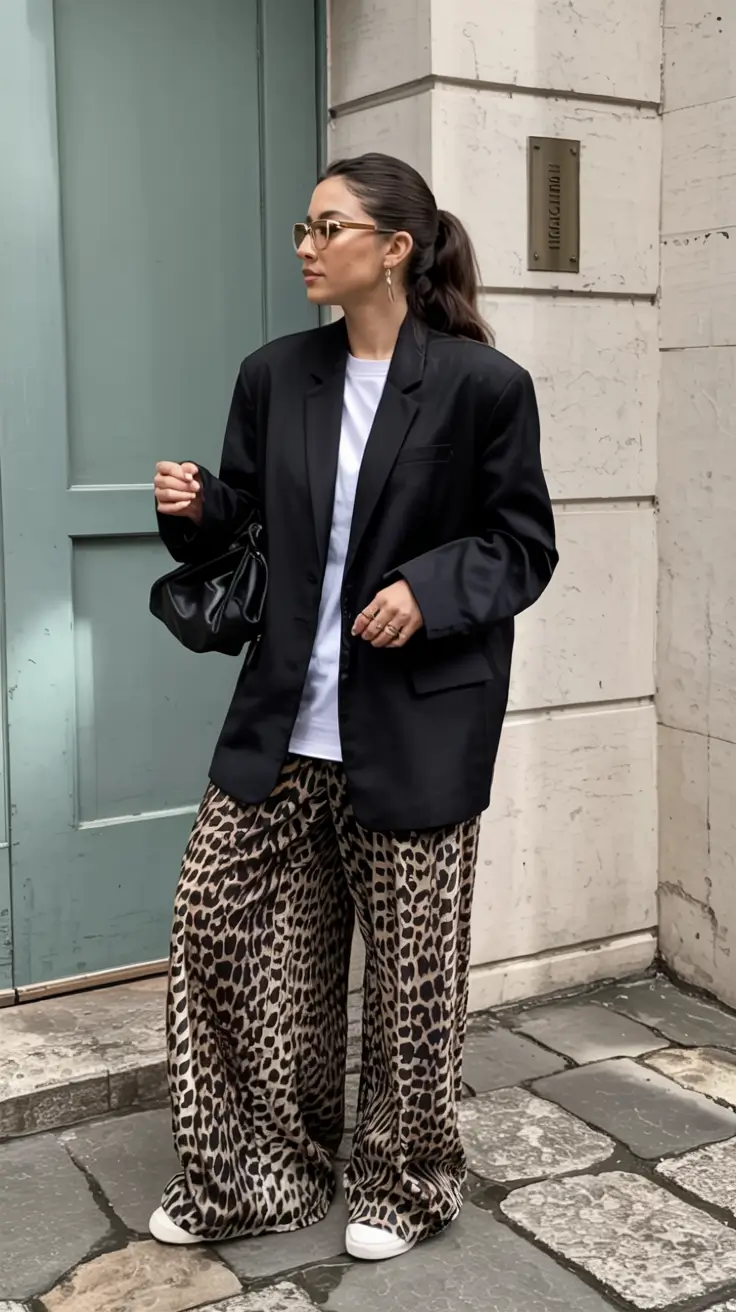 Casual jeans outfits 2026 Black Blazer Wild Print Energy