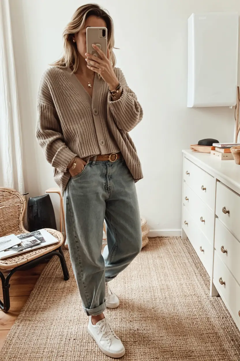 Casual jeans outfits 2026 Soft Cardigan Energy