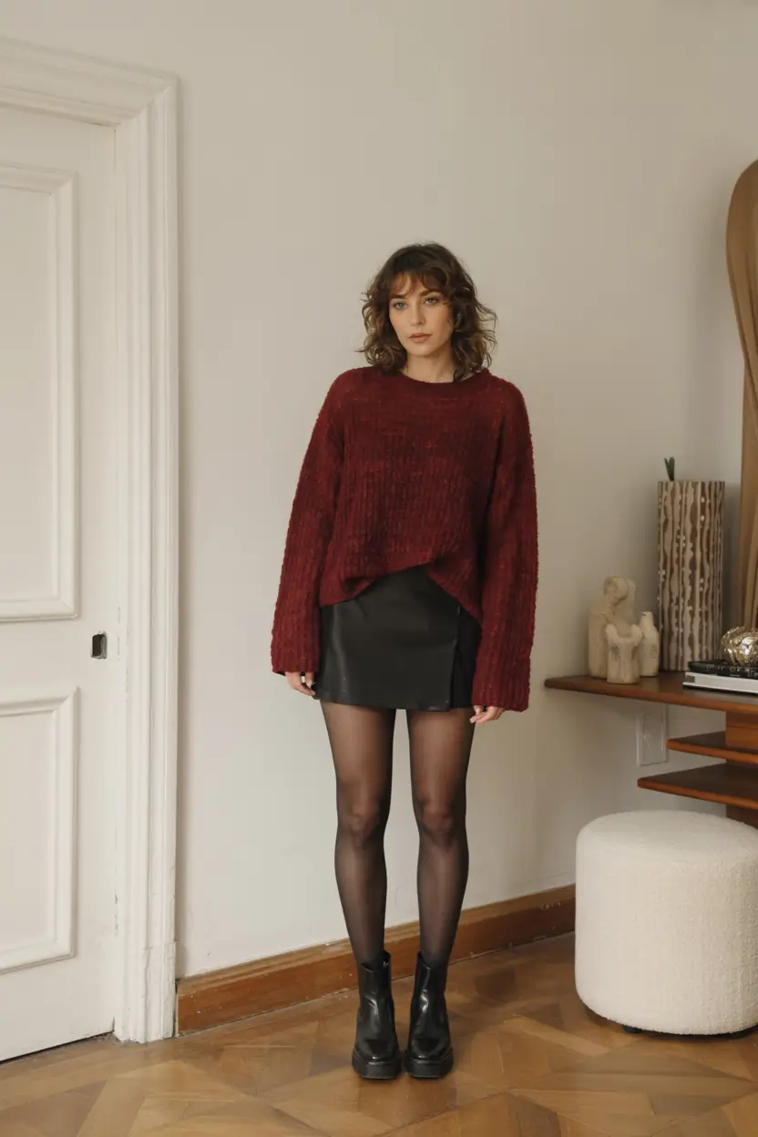 casual skirt outfits 2026 Textured Elegance in Burgundy