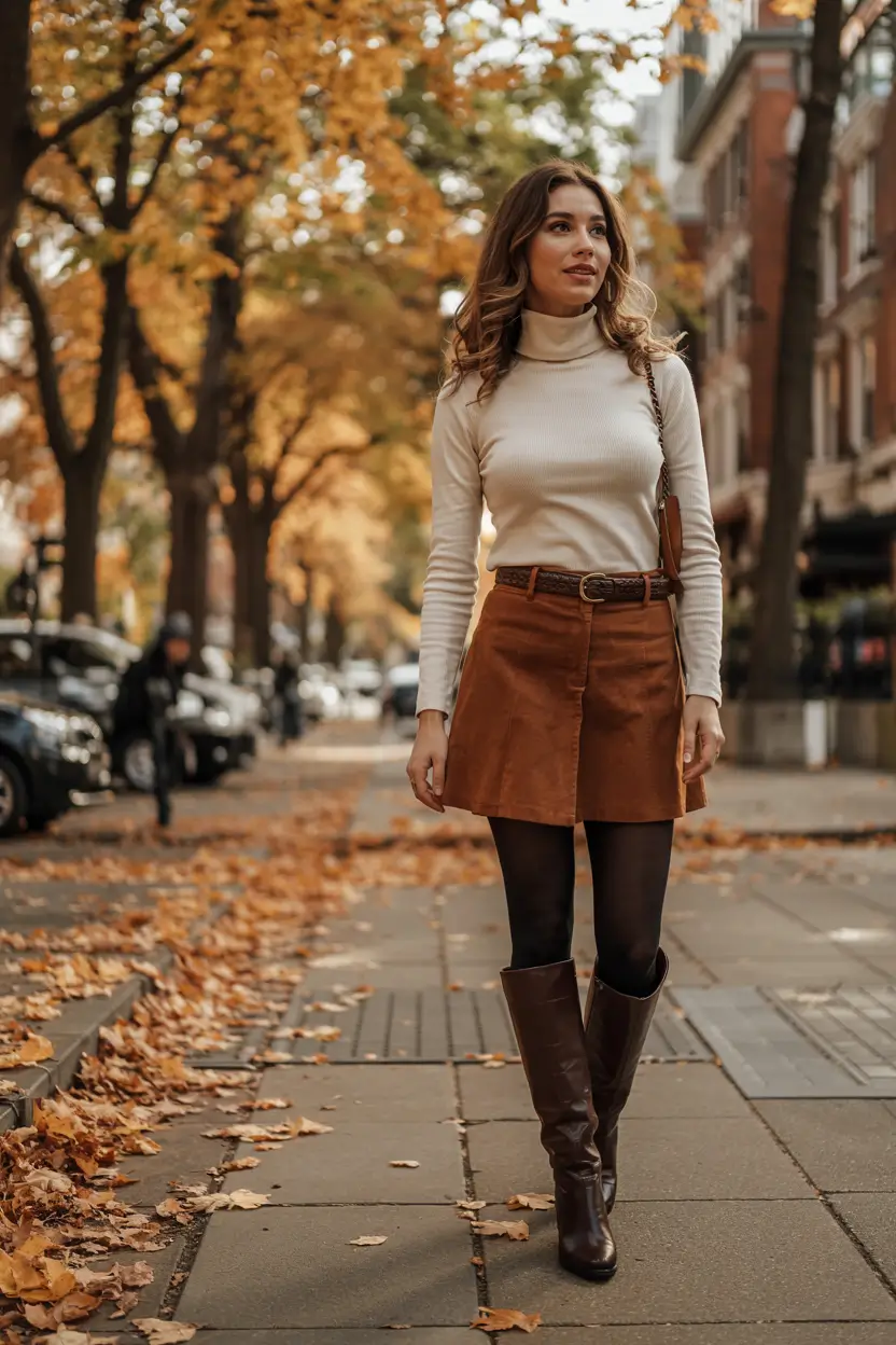 casual skirt outfits 2026 Retro Autumn in Warm Browns