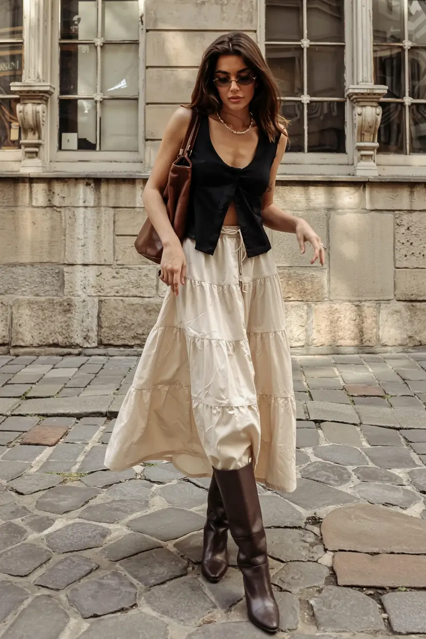 casual skirt outfits 2026 Modern Boho with a Touch of Edge