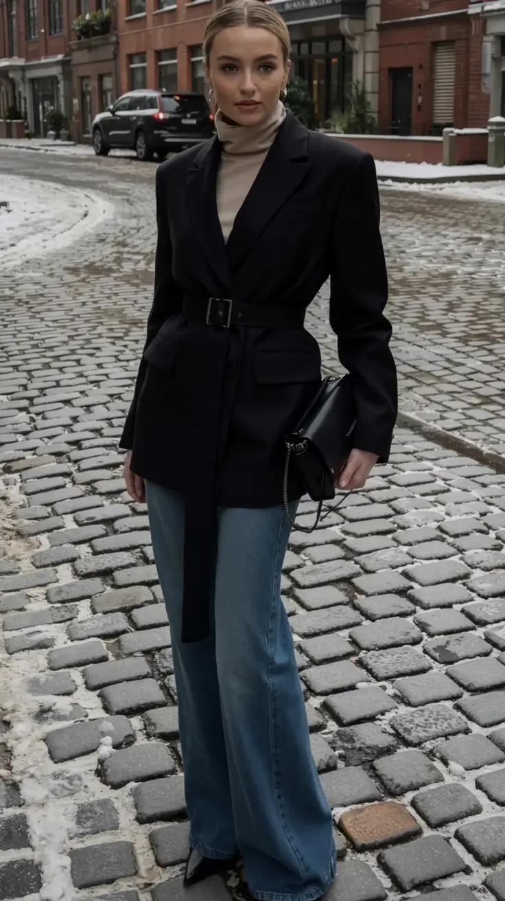 chic cold weather outfits 2026 - Belted Blazer Elegance