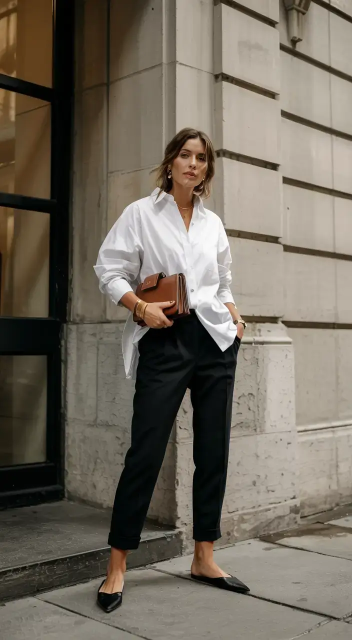 Chic office outfits for work 2026 Effortless Power: The Oversized White Shirt