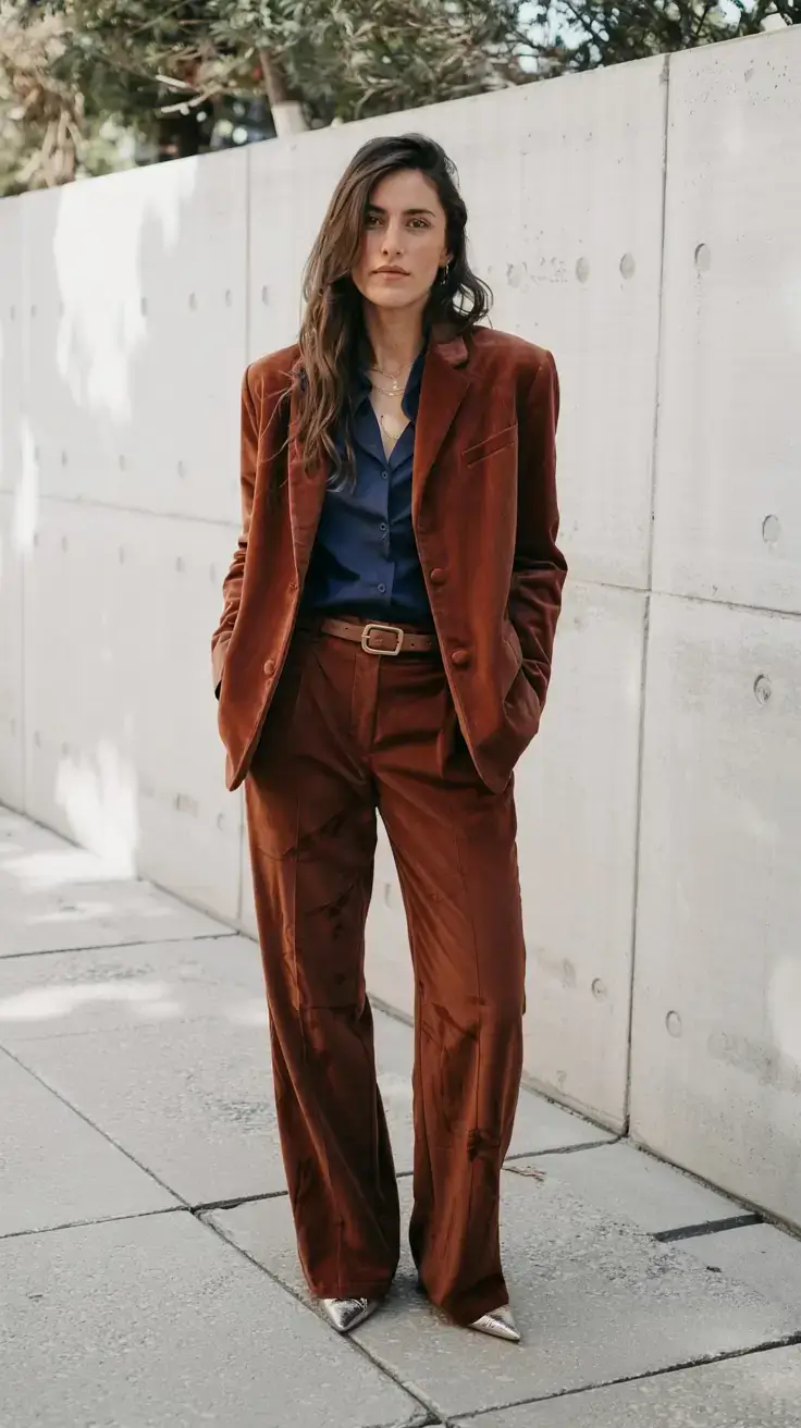 Chic office outfits for work 2026 Velvet Power: The Return of Rust