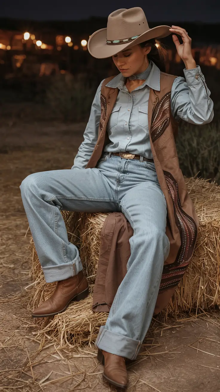 chic rodeo outfits 2026 Layered Denim Serenity