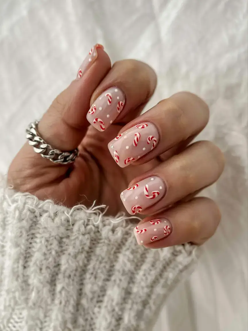 christmas nails ideas 2025 2026 Mini Candy Cane Dreams