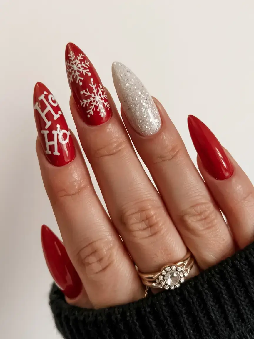 christmas nails ideas 2025 2026 Classic Ho Ho Glow