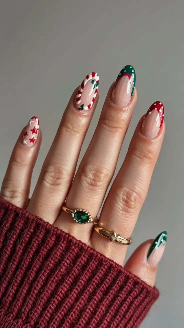 christmas nails ideas 2025 2026 Festive Ribbon & Holly Cheer