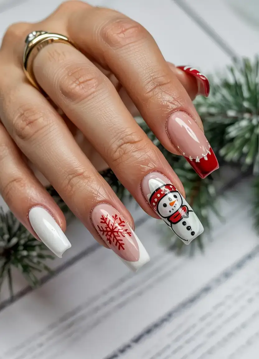 christmas nails ideas 2025 2026 Frosty Snowman Delight