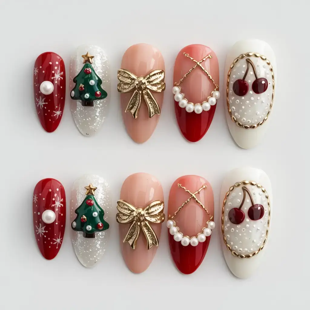 christmas nails ideas 2025 2026 Golden Holiday Glam