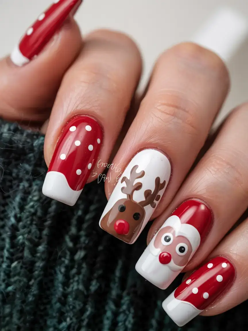 christmas nails ideas 2025 2026 Santa and Rudolph Delight