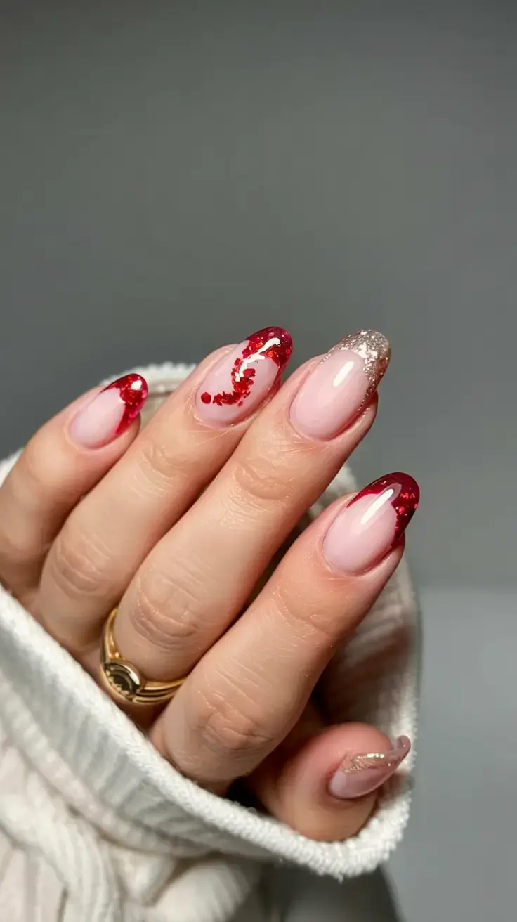 christmas nails ideas 2025 2026 glitter tipped candy swirl