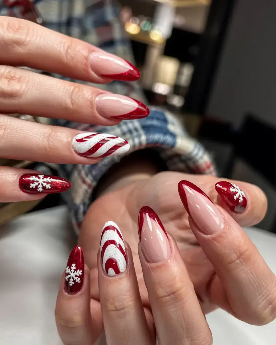 christmas nails ideas 2025 2026 Frosted Sparkle Tips