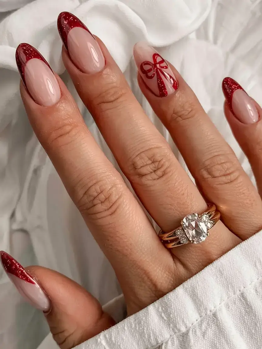 christmas nails ideas 2025 2026 Wrapped in Red