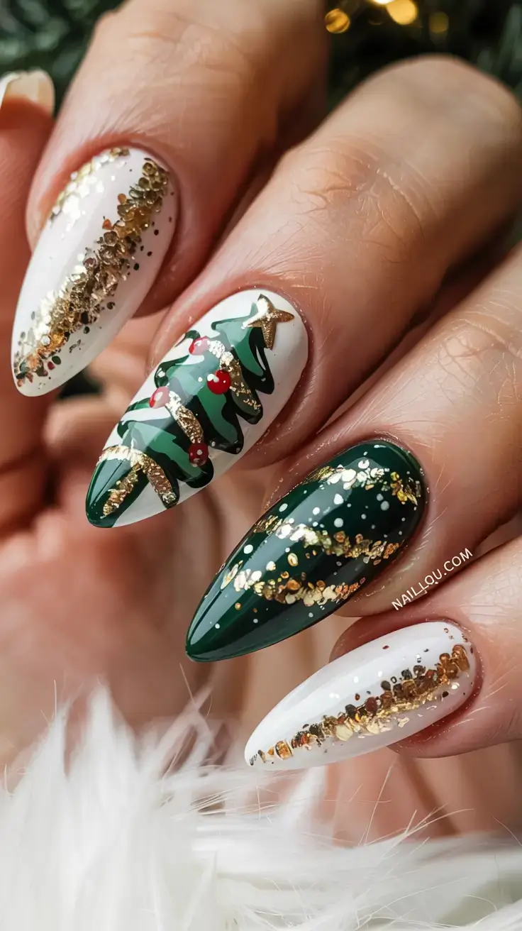 christmas nails ideas 2025 2026 Gilded Evergreen Magic
