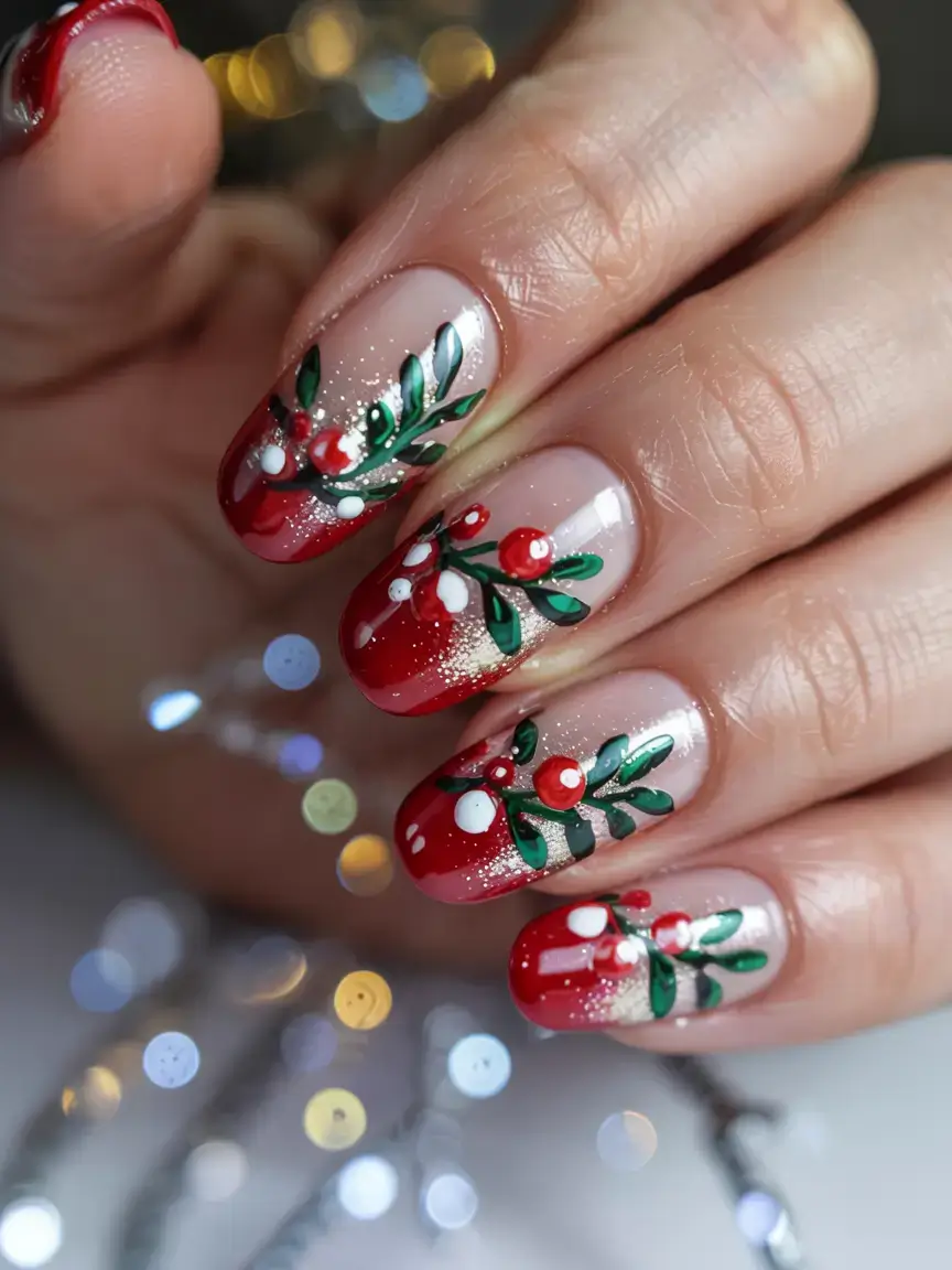 christmas nails ideas 2025 2026 Mistletoe & Glow
