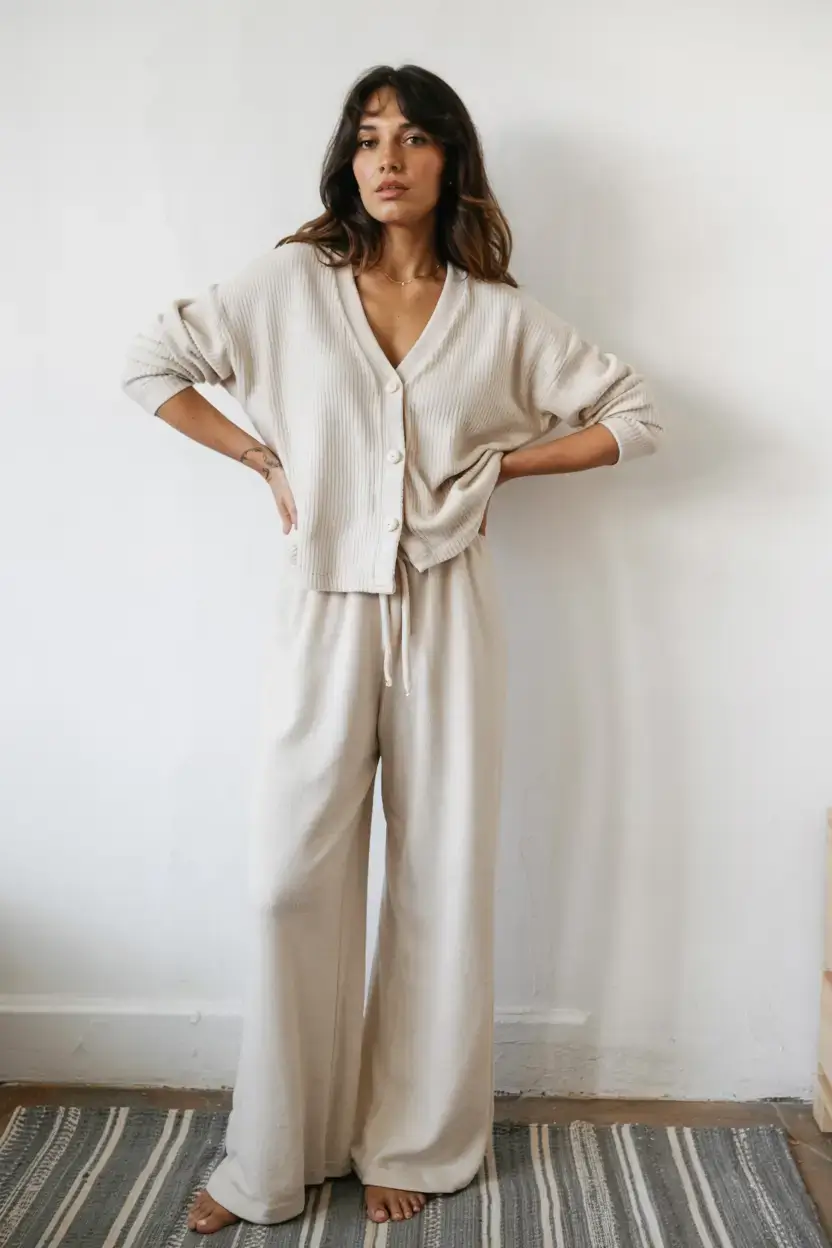 comfy outfits for women 2026 Minimalist Comfort in Cream