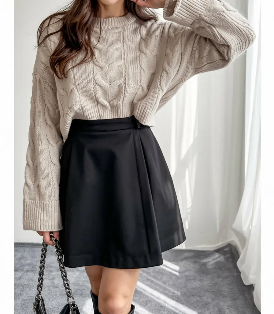 Cute casual outfit ideas 2026 Chunky Knit & Mini Magic