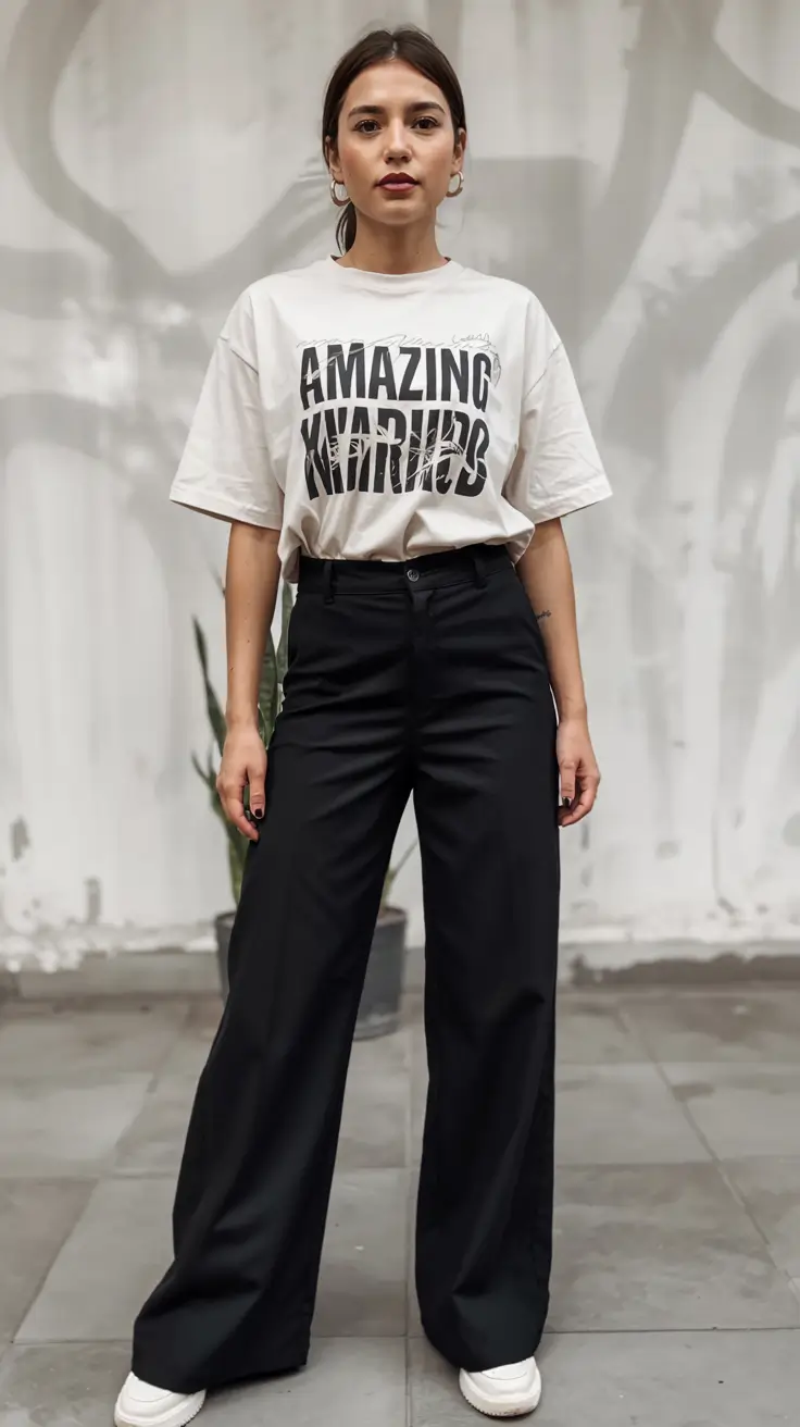 Cute casual outfit ideas 2026 Graphic Tee & Wide-Leg Cool
