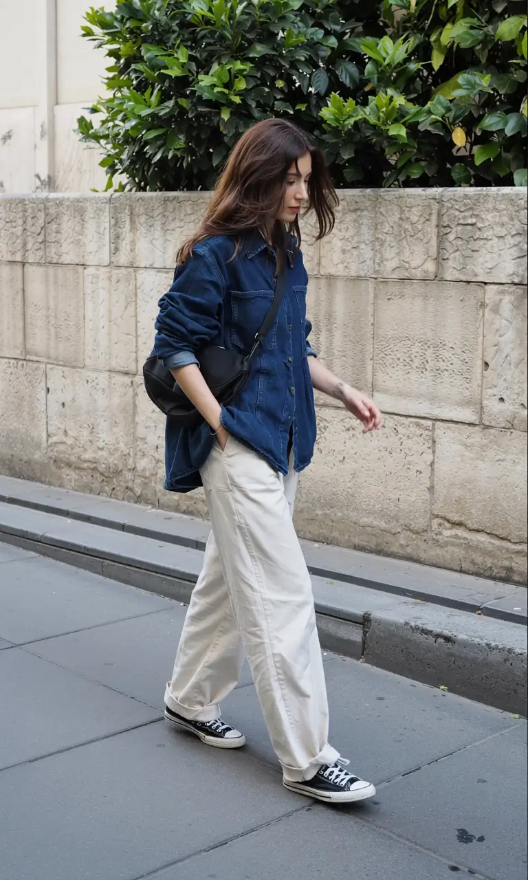 Cute casual outfit ideas 2026 Denim Overshirt and Wide Pants Ease