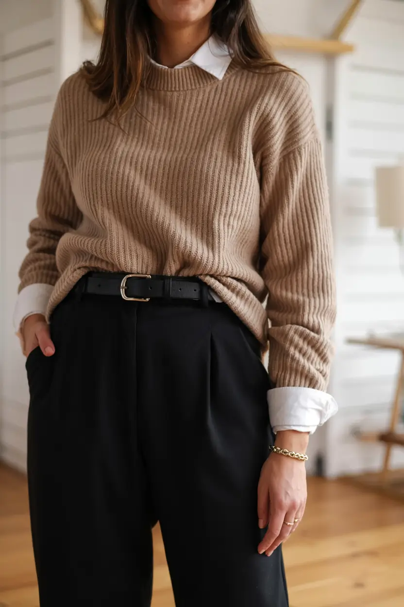 Cute casual outfit ideas 2026 Cozy Layers with Sharp Lines