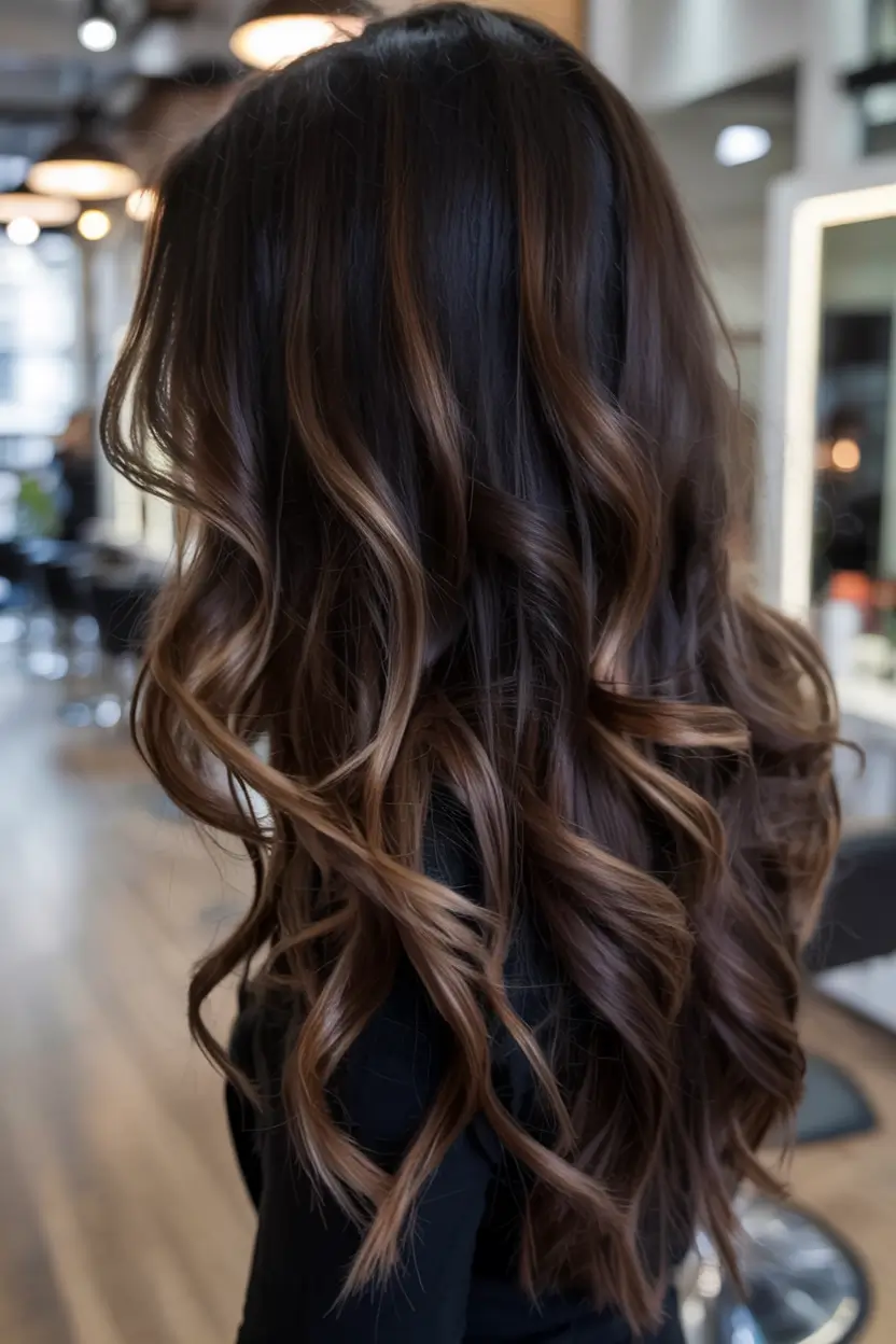 dark brown hair color 2026 Bronzed Balayage Flow