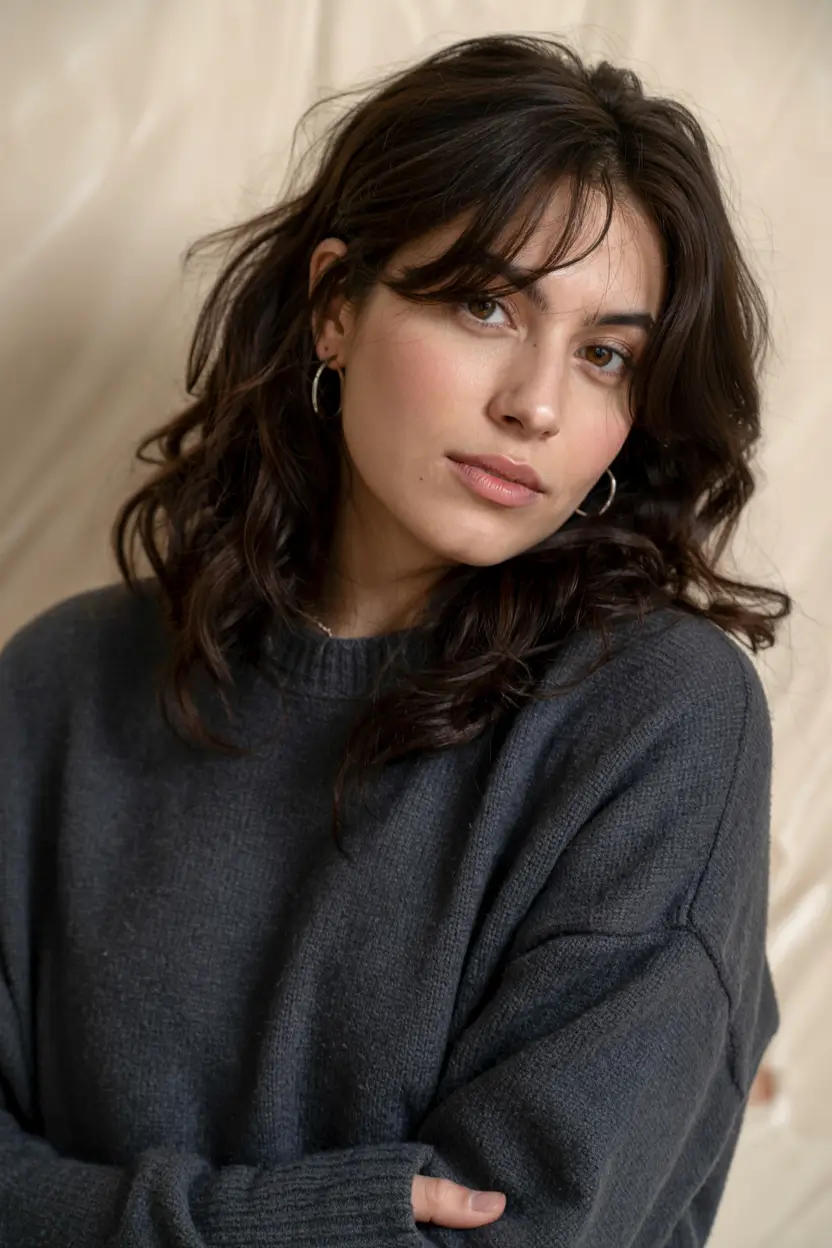 dark brown hair color 2026 Messy Fringe and French-Girl Texture