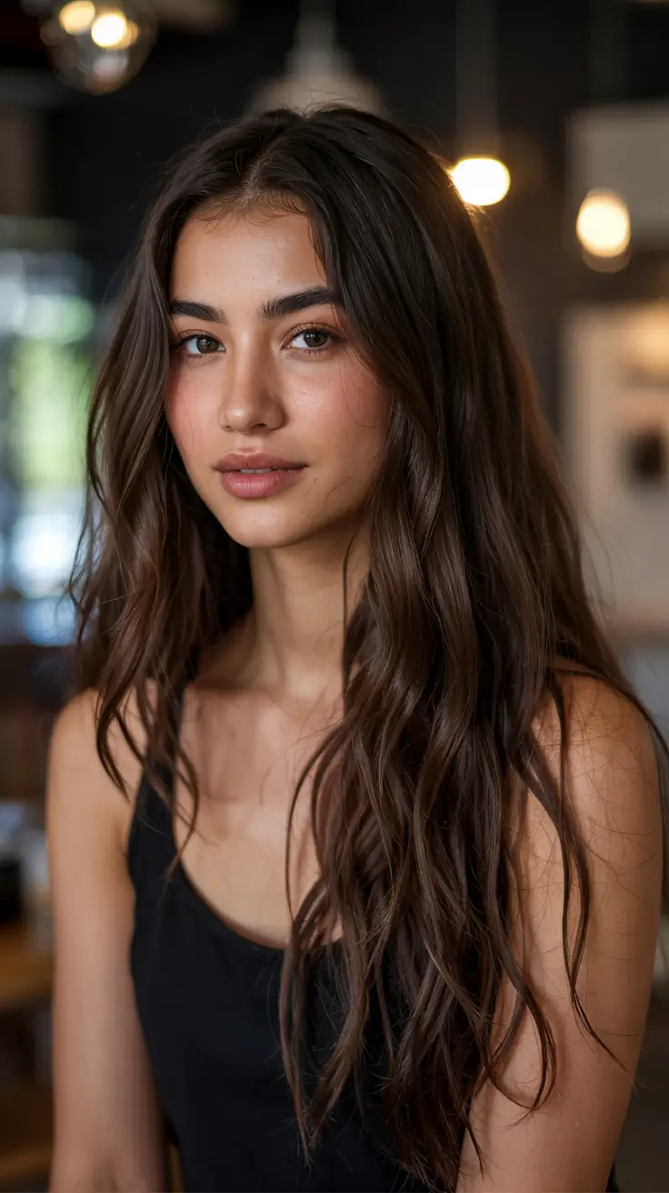 dark brown hair color 2026 Lengthened Cacao Waves
