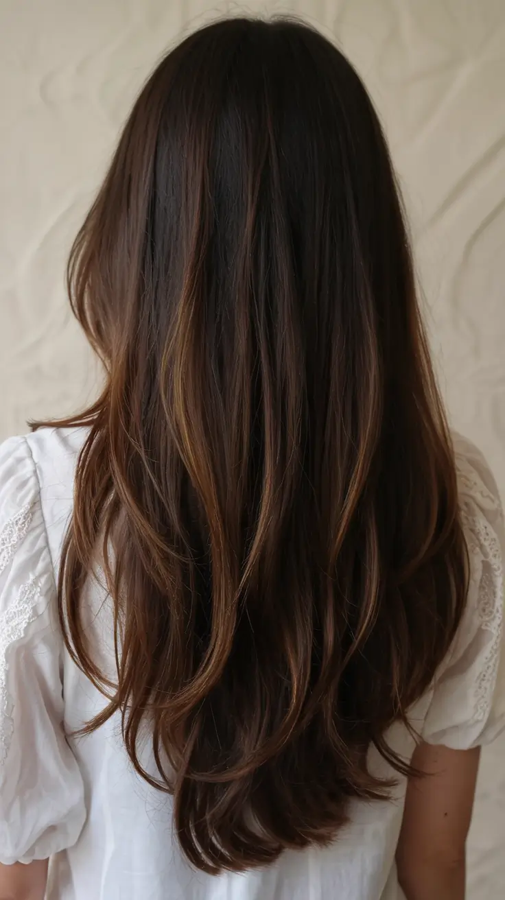 dark brown hair color 2026 Subtle Walnut Veils