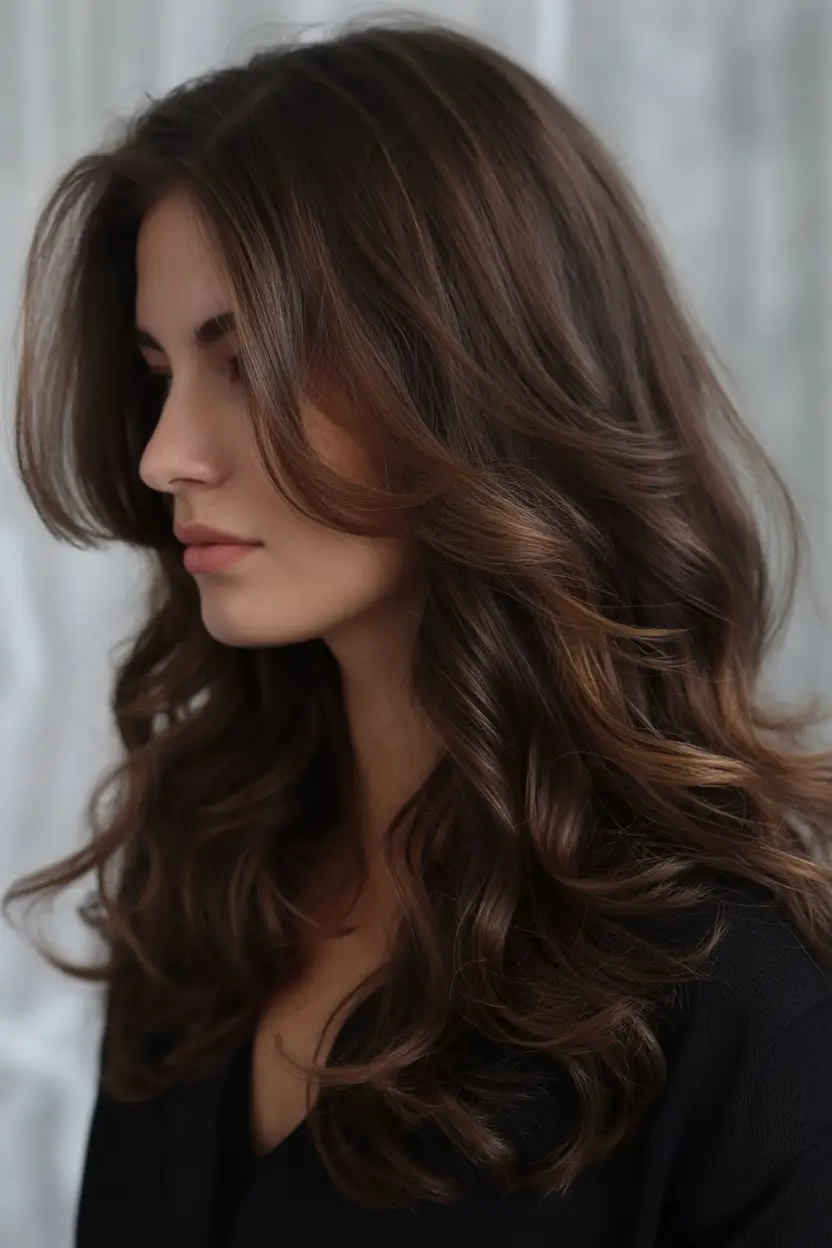 dark brown hair color 2026 Feathered Volume and Lived-In Brunette