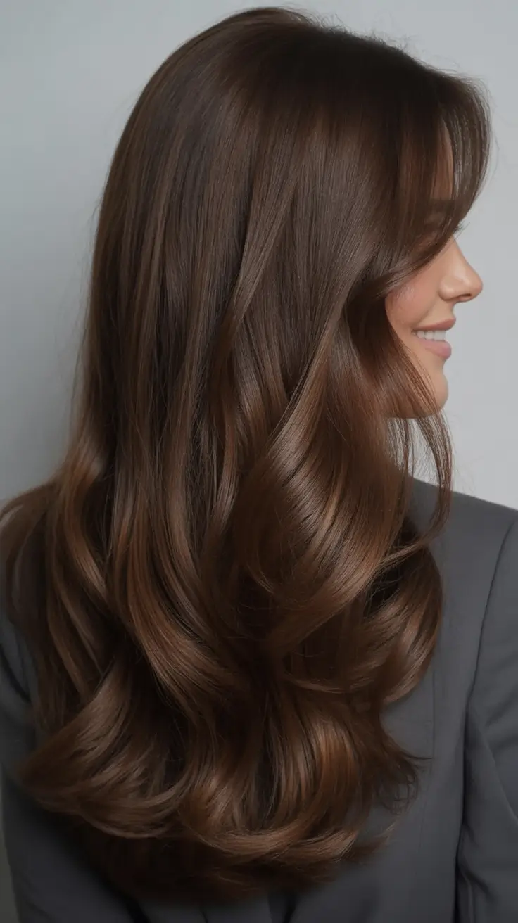 dark brown hair color 2026 Dimensional Walnut Brown Waves