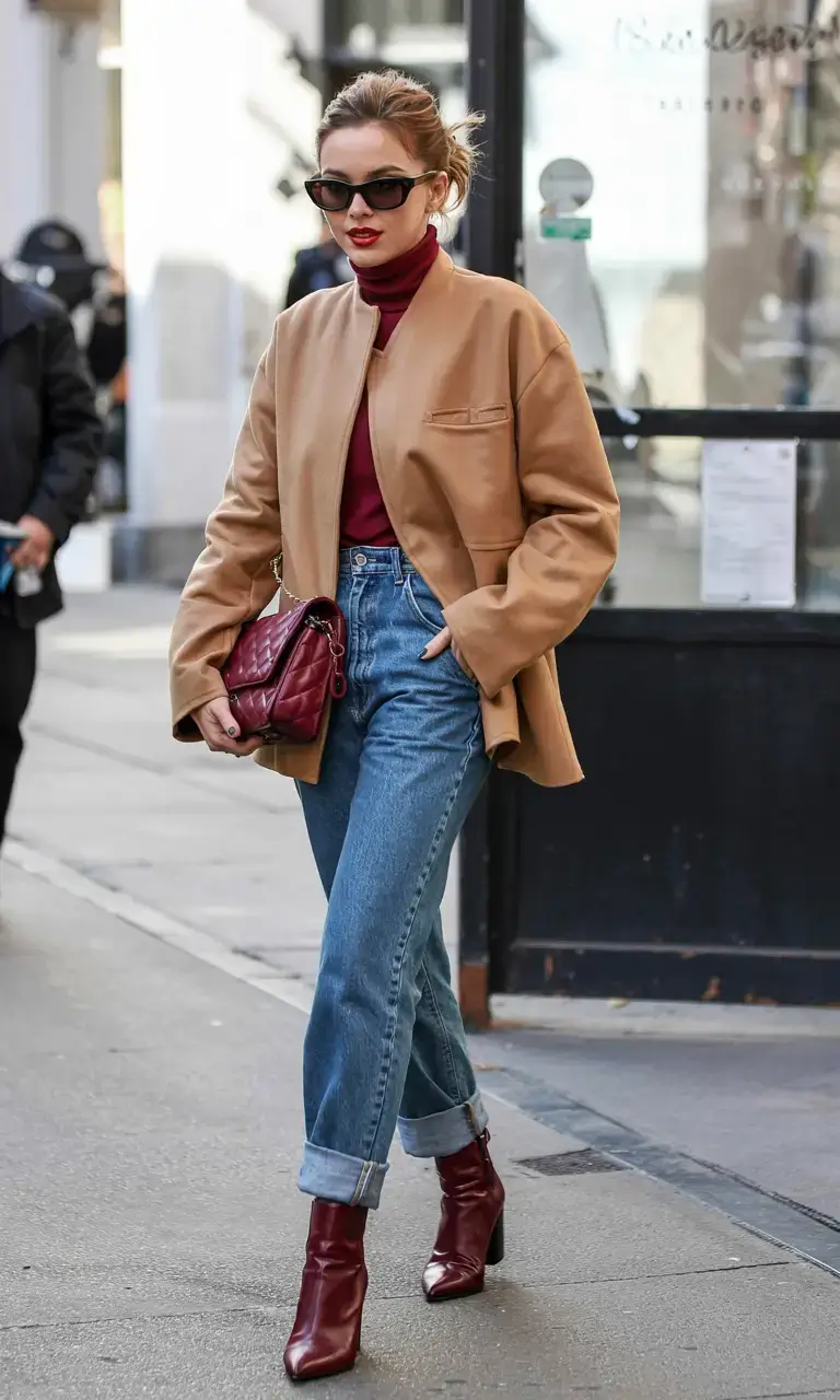 Everyday outfit inspiration 2026 Timeless Camel and Bordeaux Elegance