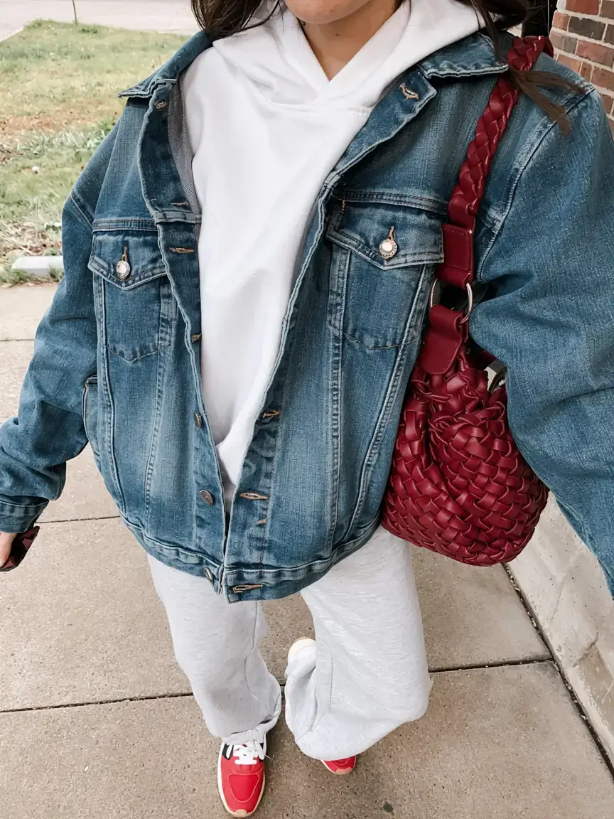 Everyday outfit inspiration 2026 Denim Comfort with a Pop of Red