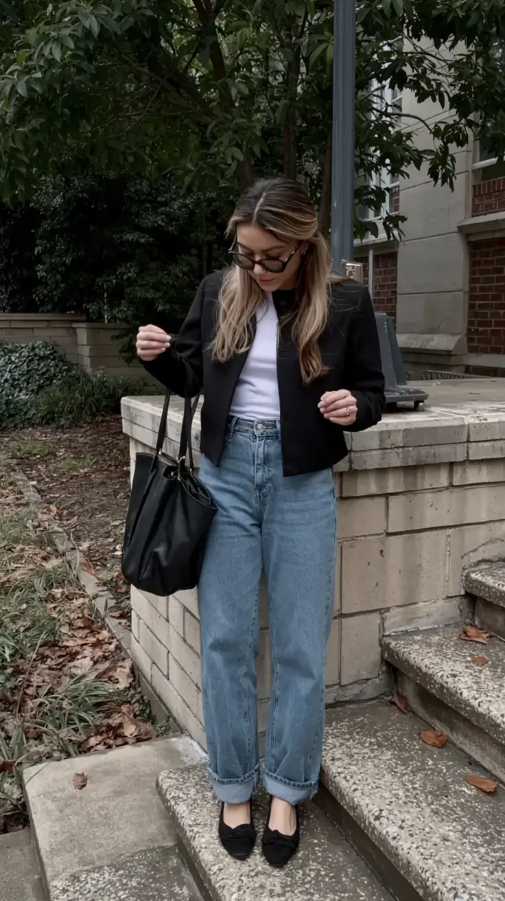 Everyday outfit inspiration 2026 Refined Black and Denim Classic