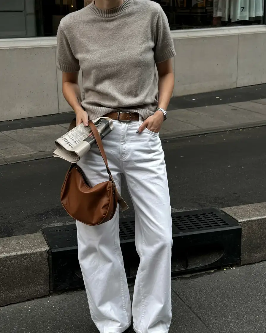 Everyday outfit inspiration 2026 Soft Neutrals and White Denim