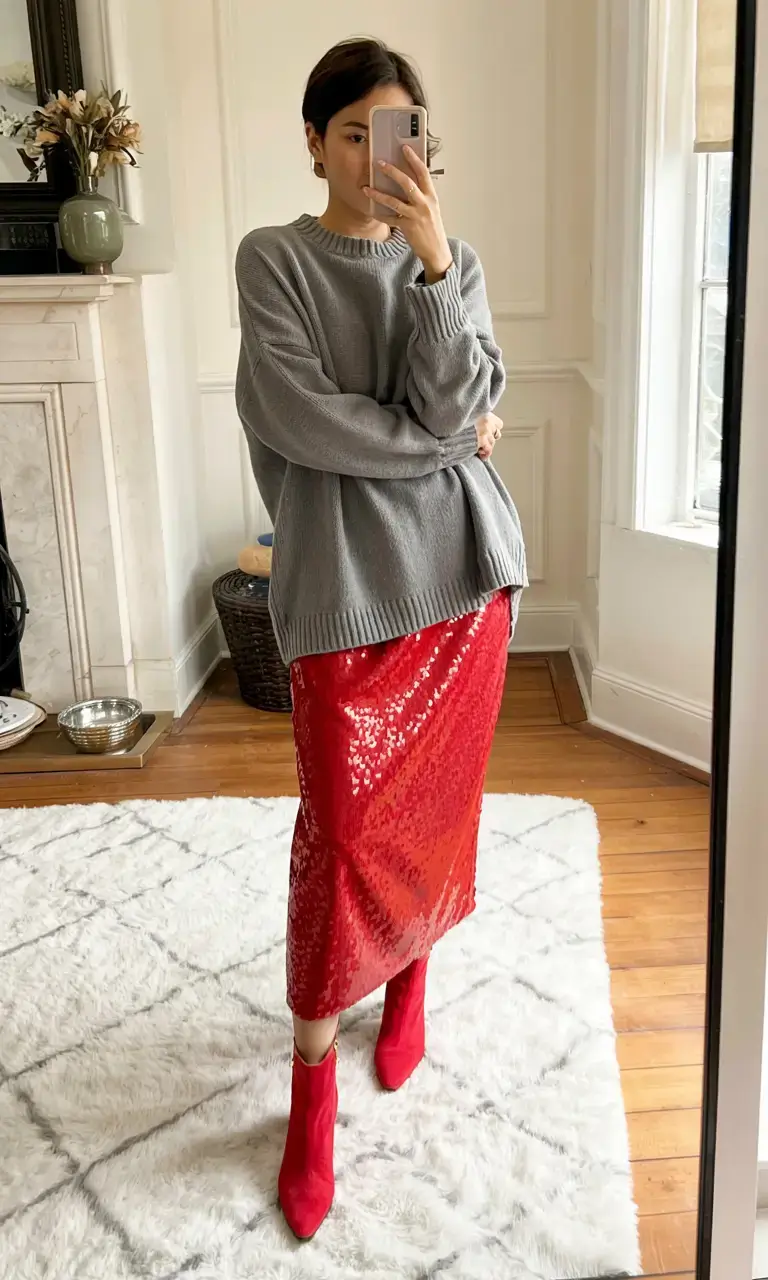 fashion outfits inspo for women 2026 Silver Calm & Scarlet Energy