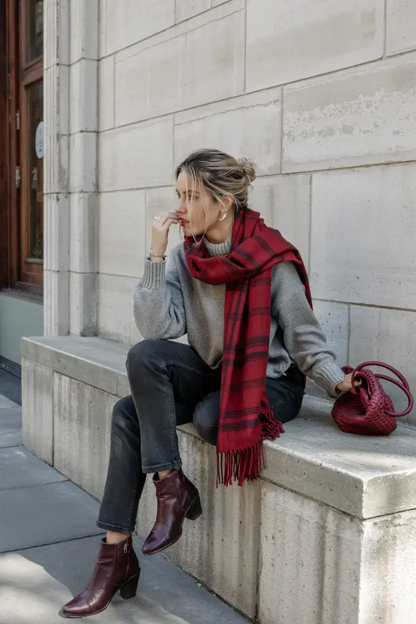 fashion outfits inspo for women 2026 Gray Balance & Red Energy