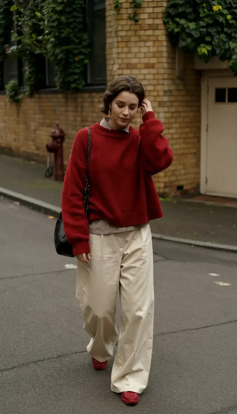 fashion outfits inspo for women 2026 Cozy Boldness in Scarlet