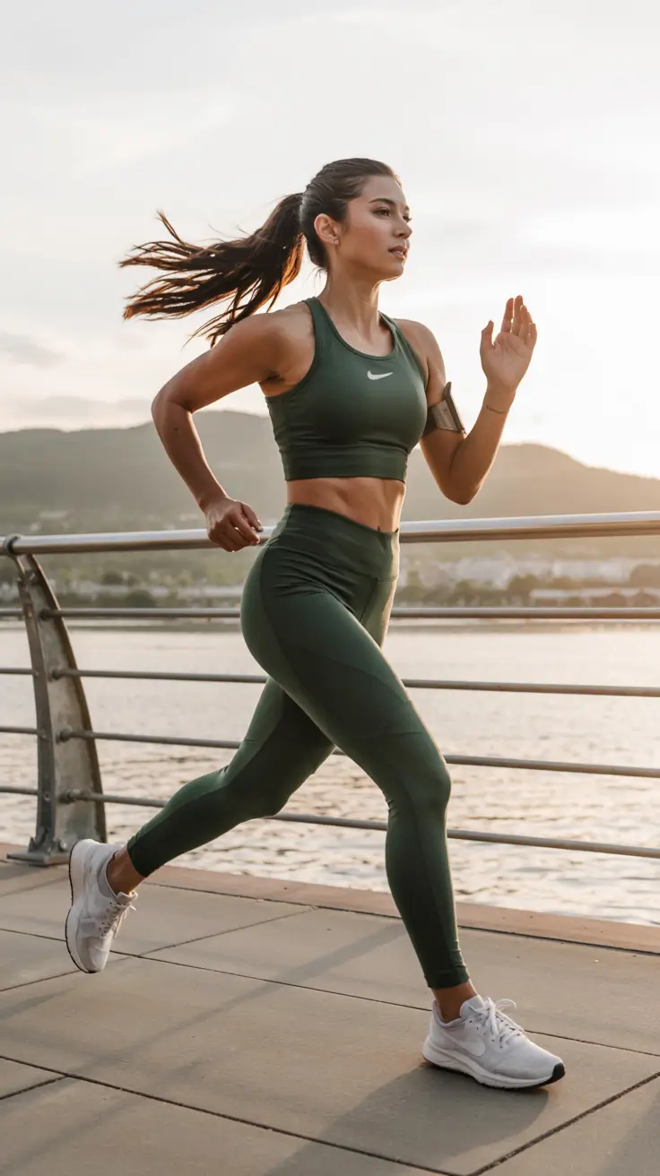 Fashionable workout outfits for women 2026 Forest-Green Endurance Set for Long-Distance Runs