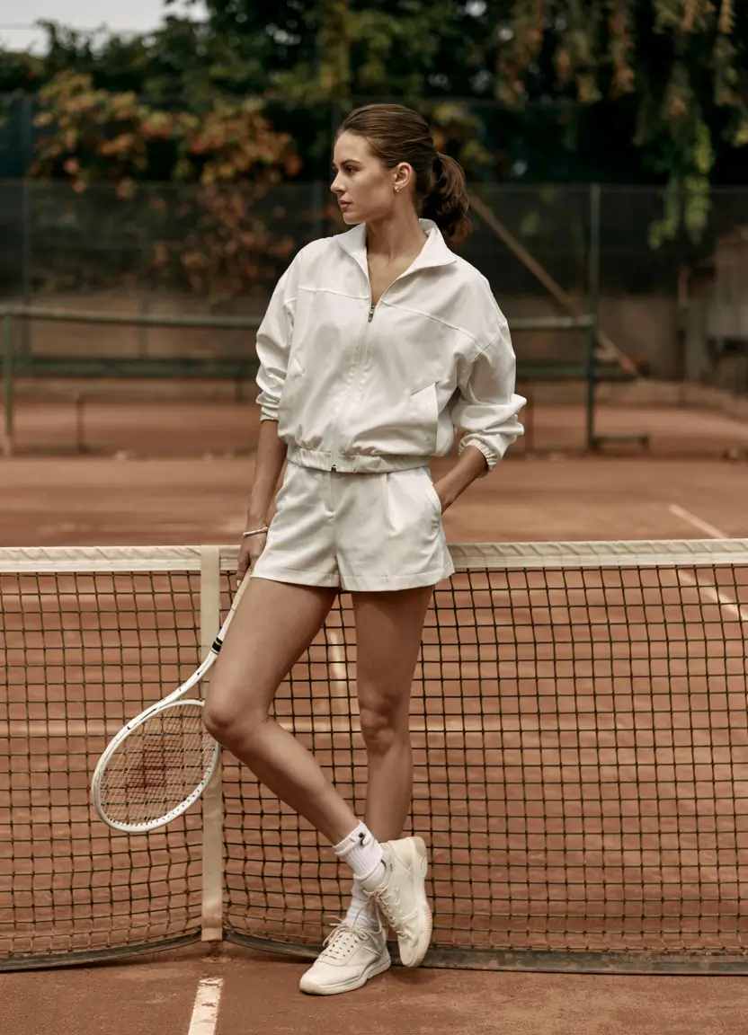 Fashionable workout outfits for women 2026 Sporty-Minimalism-with-a-Retro-Tennis-Attitude