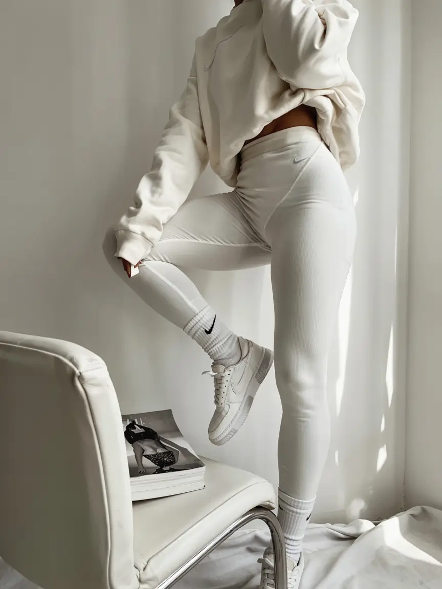 Fashionable workout outfits for women 2026 Monochrome-Ivory-Athleisure-for-Transitional-Seasons