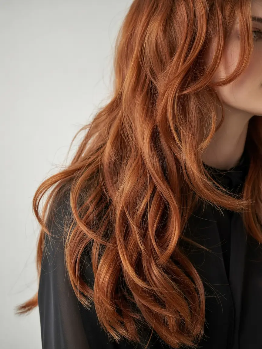 ginger hair color 2026+Soft Waves with Dimensional Copper Glow