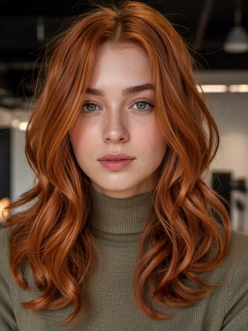 ginger hair color 2026+Polished Waves in Burnt Apricot Ginger