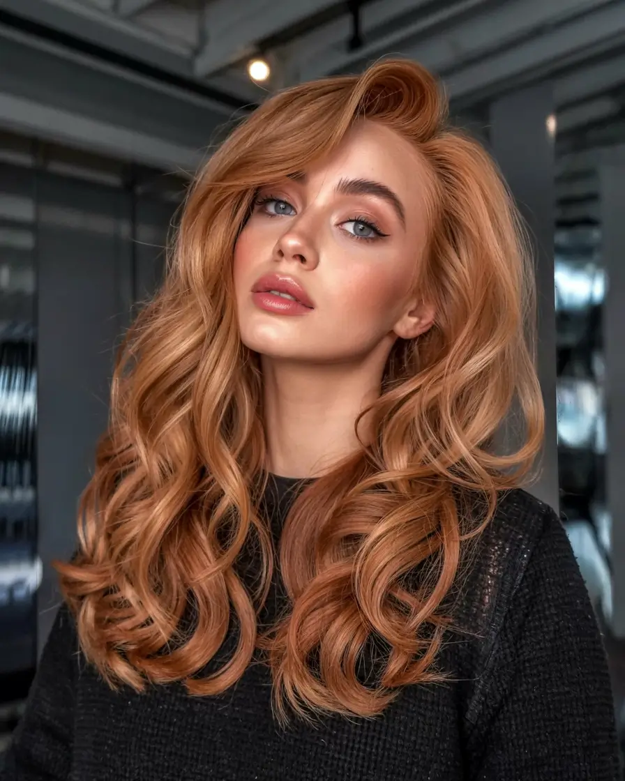 ginger hair color 2026+Blowout Curls in Creamy Butterscotch Ginger