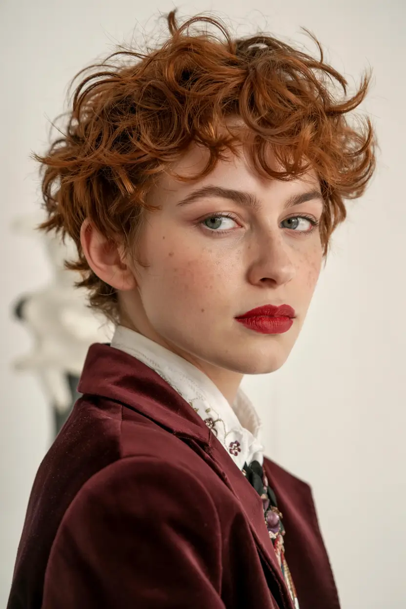 ginger hair color 2026+Textured Ginger Pixie with Parisian Drama