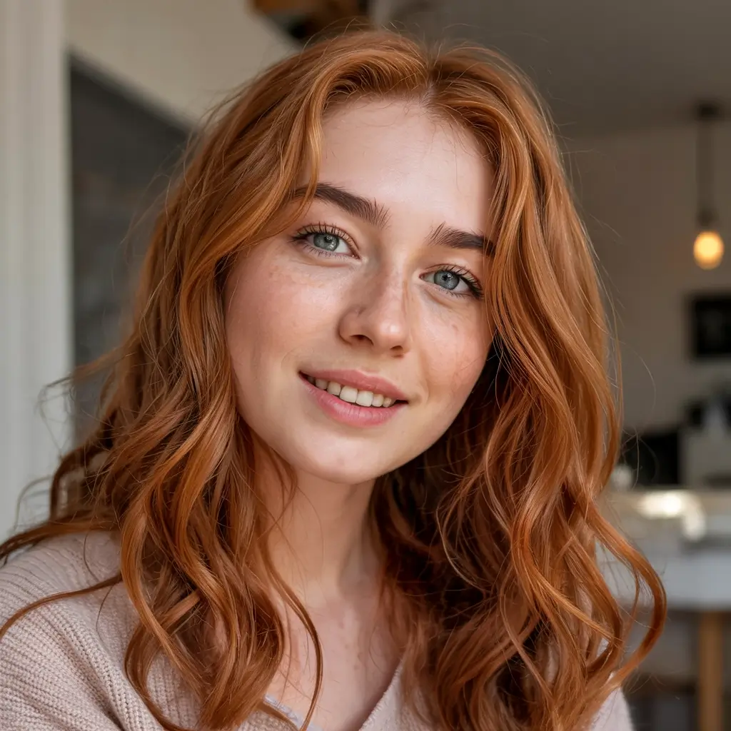 ginger hair color 2026+Copper Kissed Waves with Candlelit Warmth
