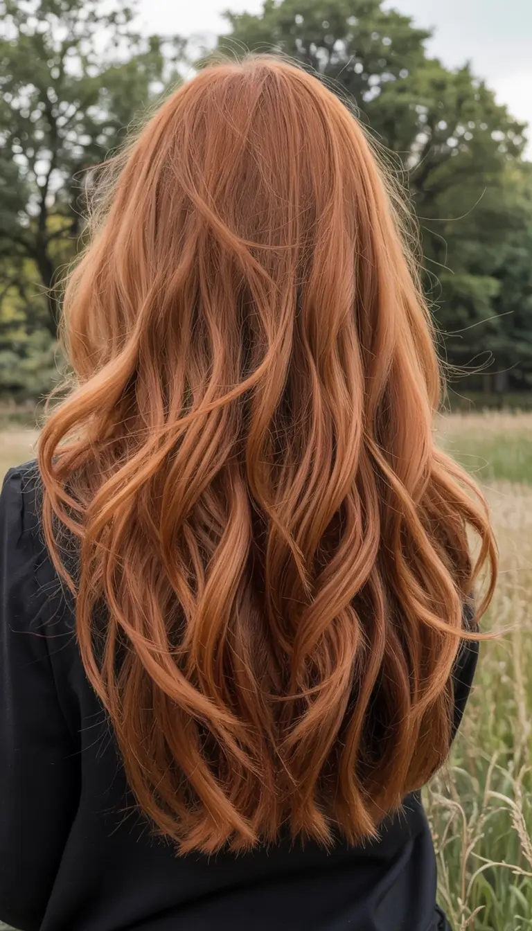ginger hair color 2026+Long Natural Waves in Butterscotch Ginger